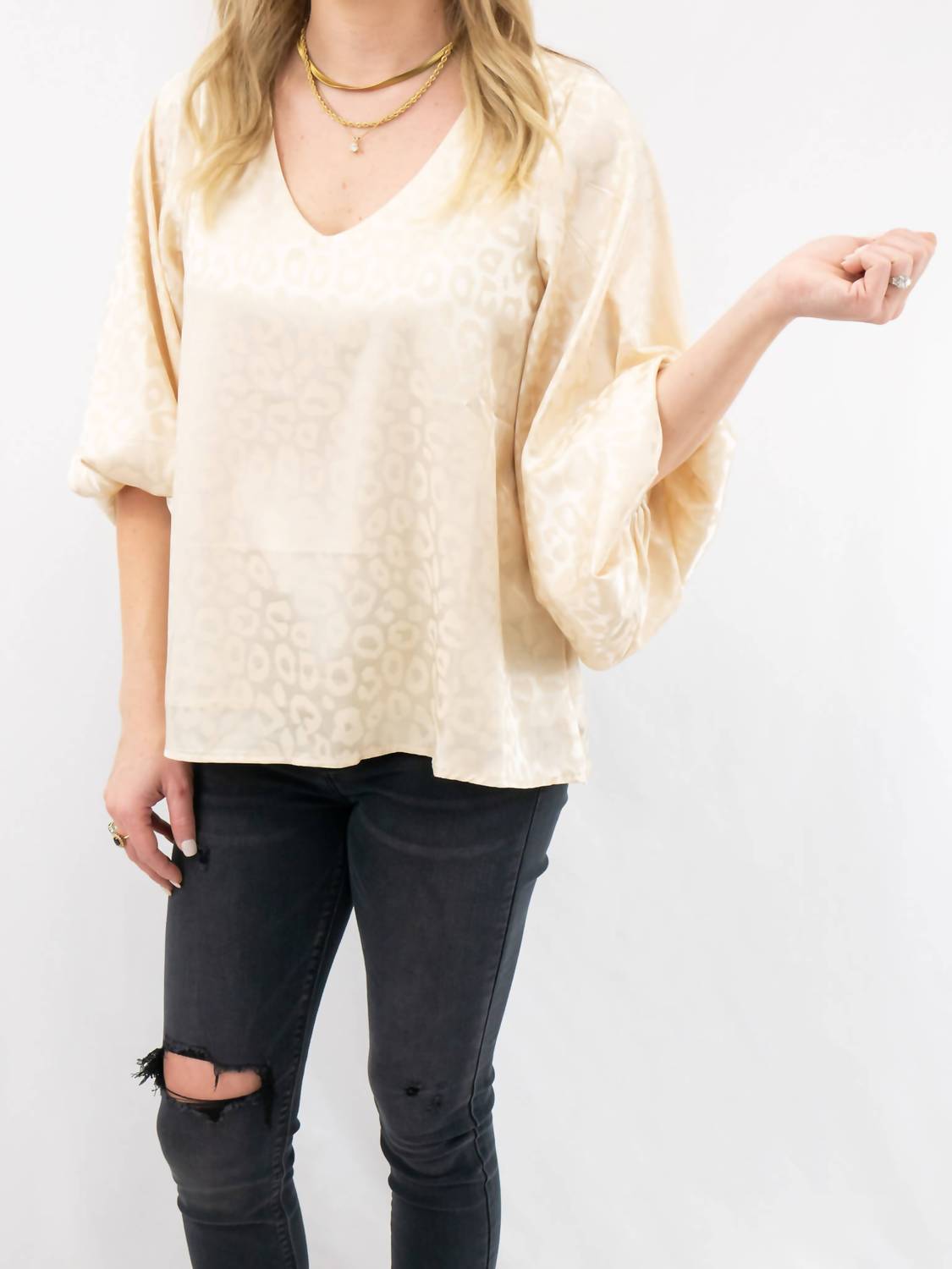 B-Tween - Satin Leopard Balloon Sleeve Top