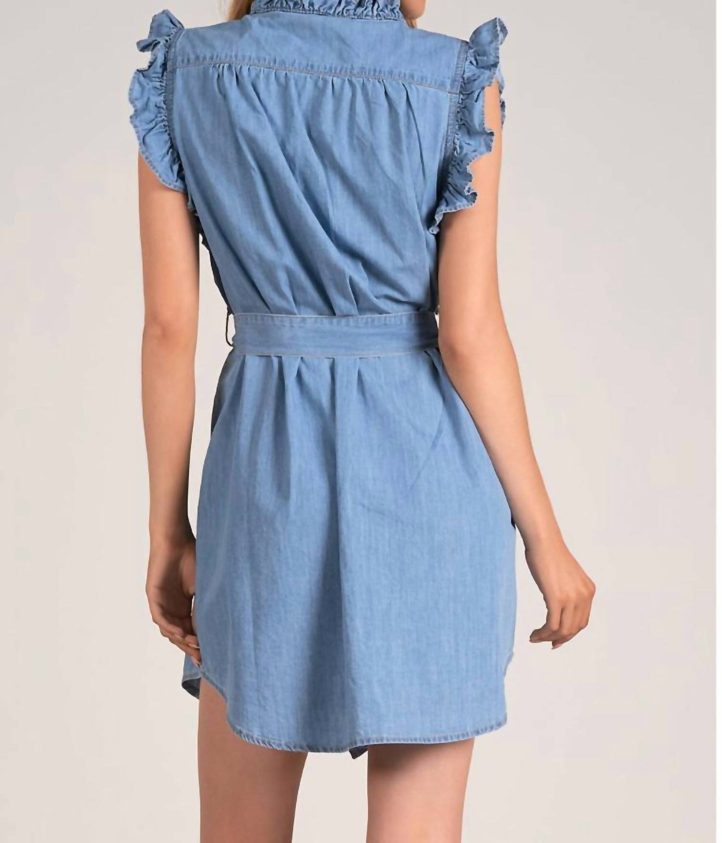 Elan - Denim Ruffle Sleeve Dress