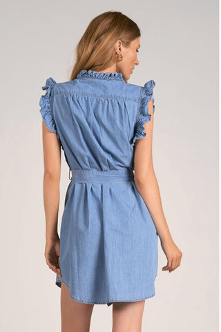 Elan - Denim Ruffle Sleeve Dress