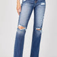 Risen - Full Size Raw Hem Distressed Straight Jeans