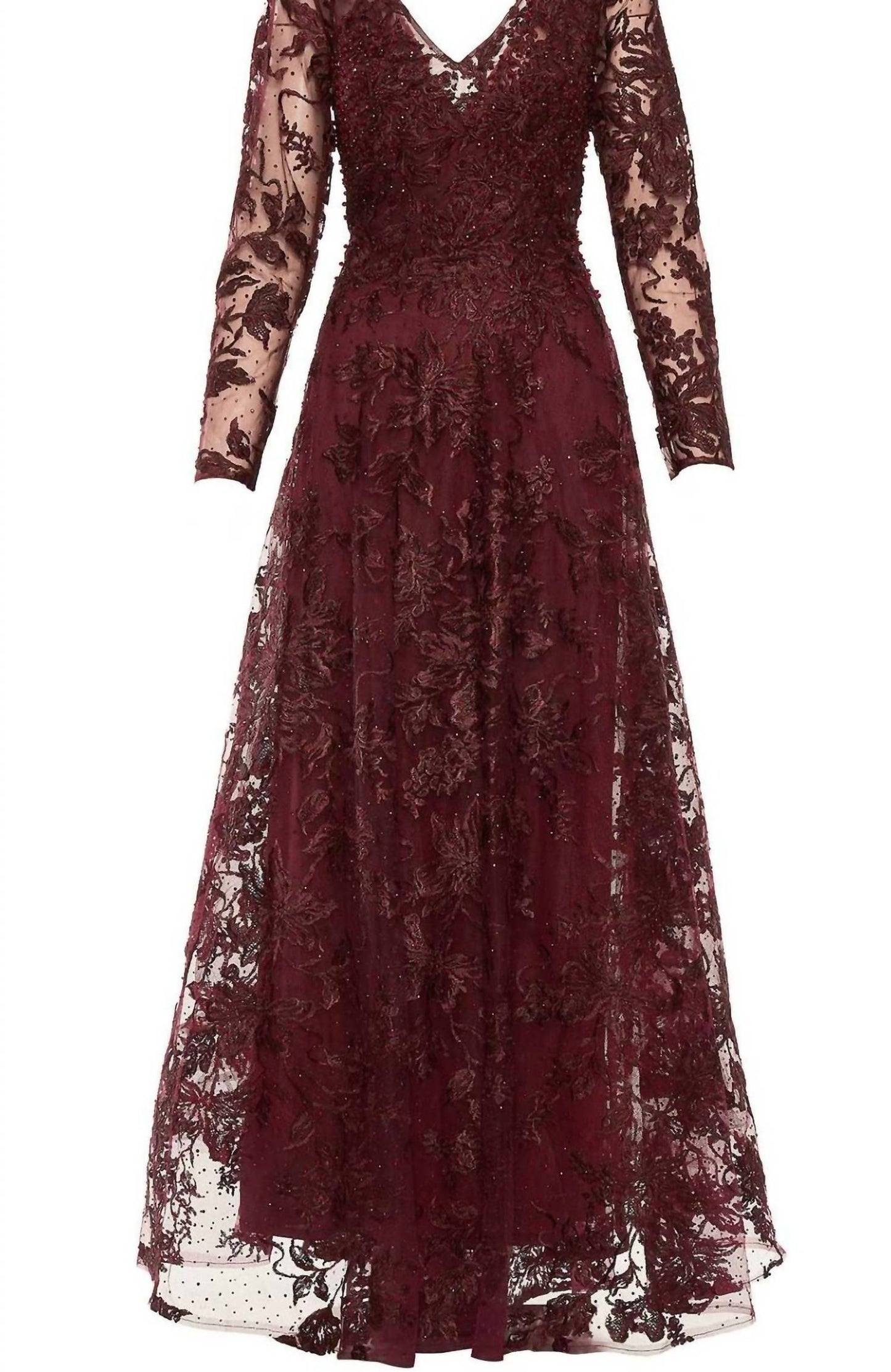 Mac Duggal - Embellished Illusion Long Sleeve Beaded Lace Gown