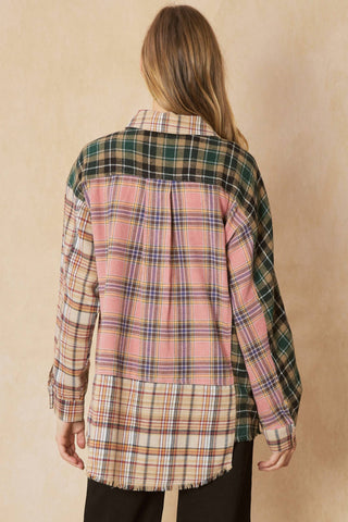 Entro - Color Block Plaid Flannel Top