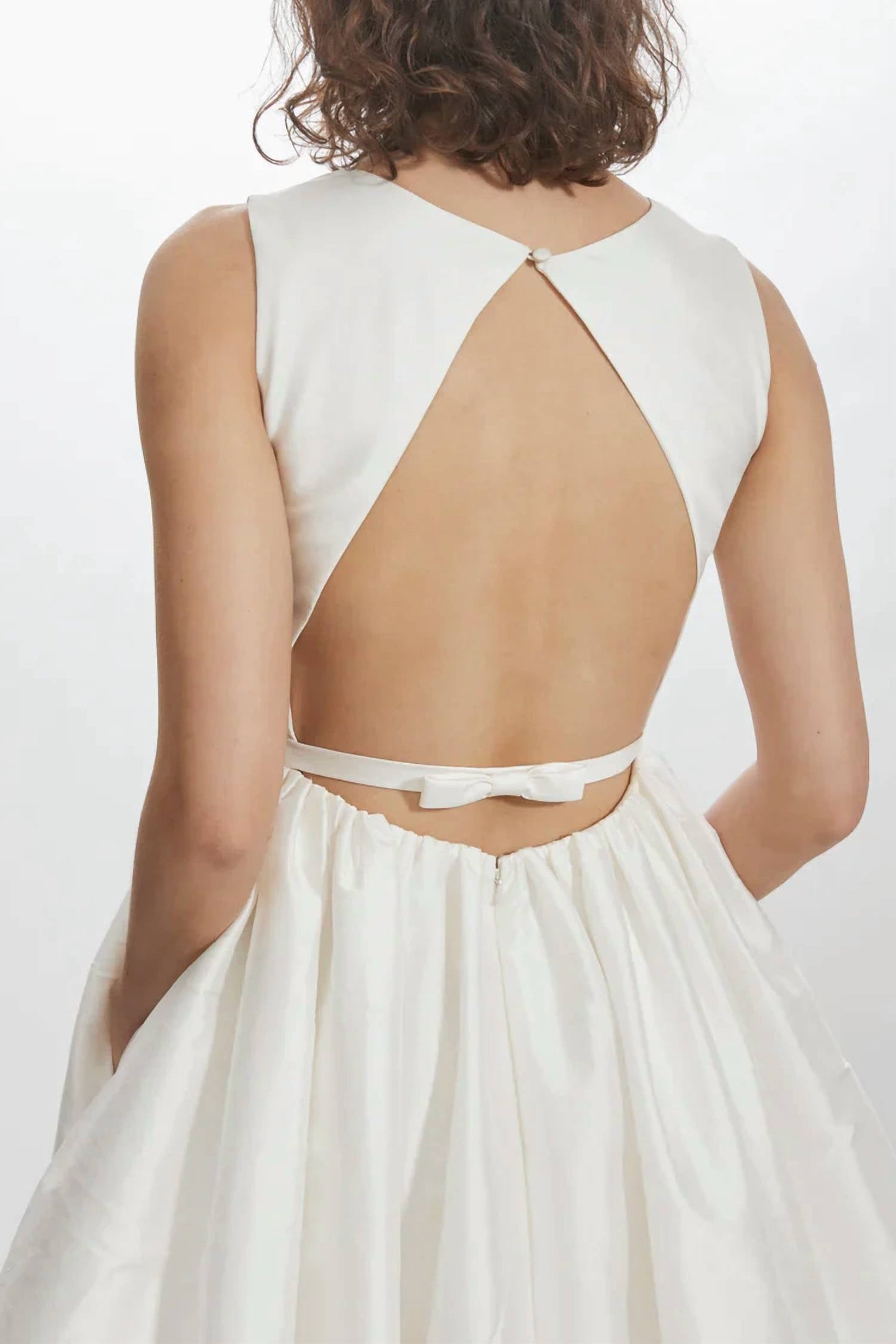 Amsale - Taffeta Boat Neck Open Back Wedding Dress