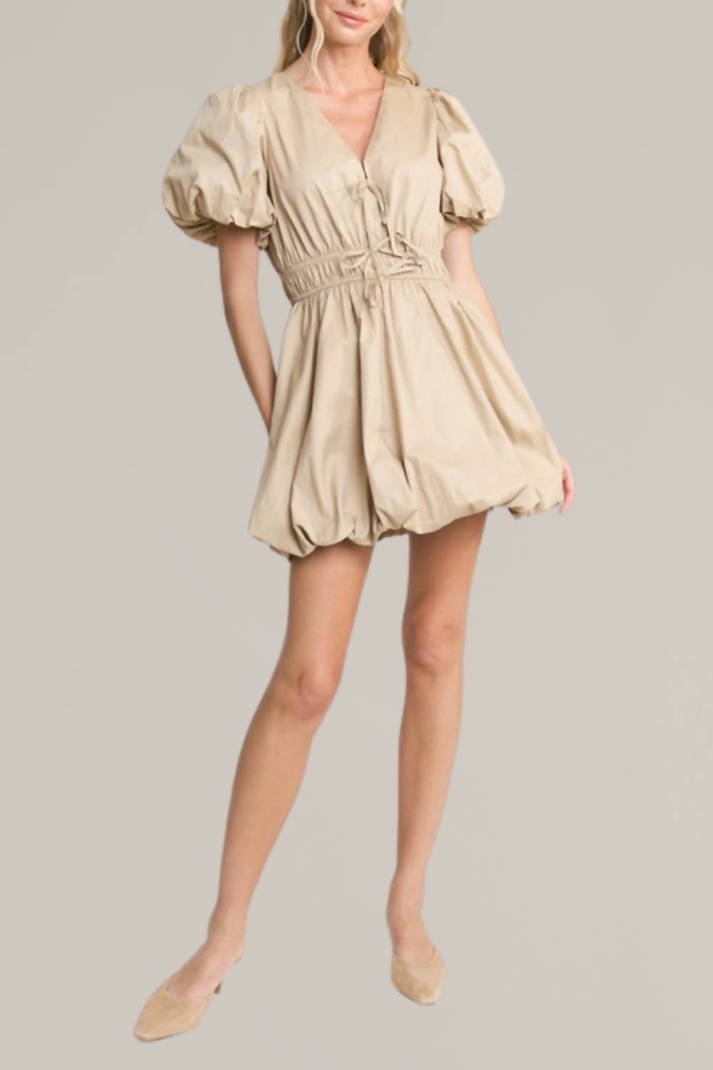 In The Beginning - bubble hem tie front mini dress
