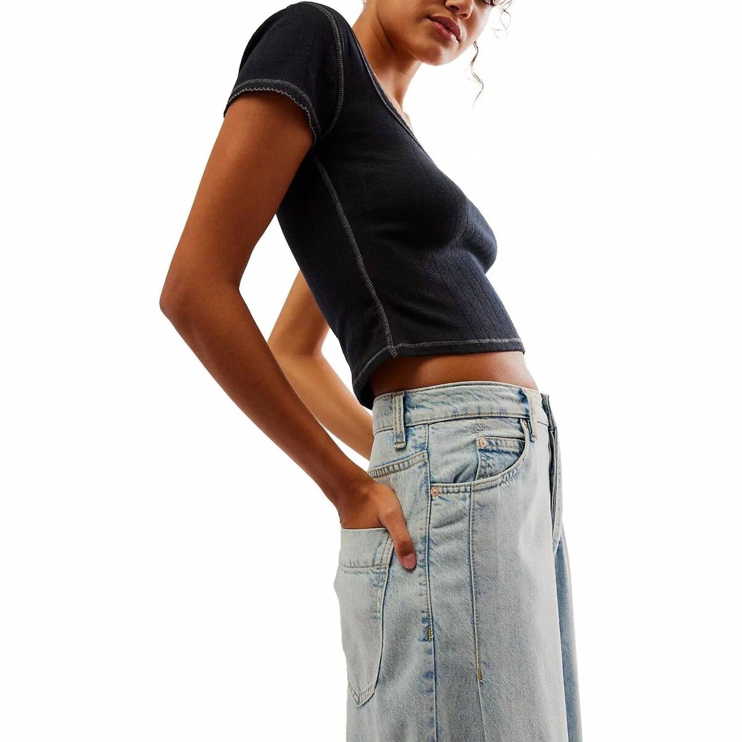 Free People - End Game Pointelle Baby Tee