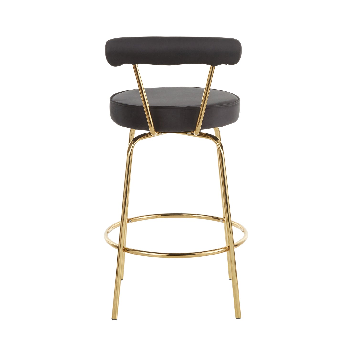 Rhonda Glam Counter Stool in Gold Metal and Black Velvet - Set of 2