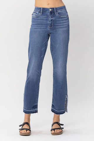 Judy Blue - High Waist Fray Slit Release Hem Straight Denim Jeans
