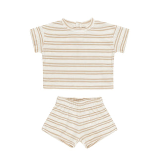 Quincy Mae - Kid's Oat Stripe Terry Tee + Short Set