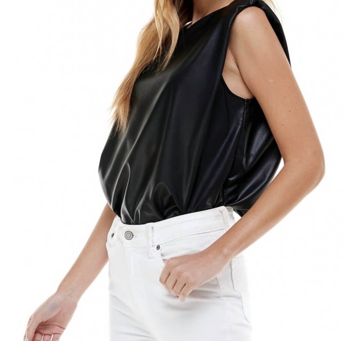 Tcec - Tammy Pleather Sleeveless Power Shoulder Top