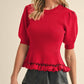 &Merci - Ribbed Knit Hand Sewn Ruffle Trim Sweater