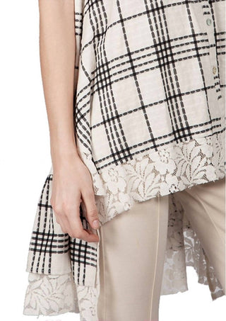 A'Reve - A'Reve Checkered Plaid Shirt Hi Lo - Ivory