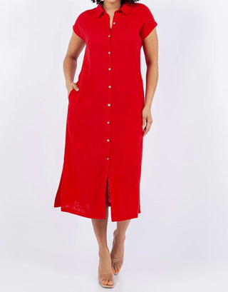 Paparazzi - Linen Blend Solid Midi Shirt Dress