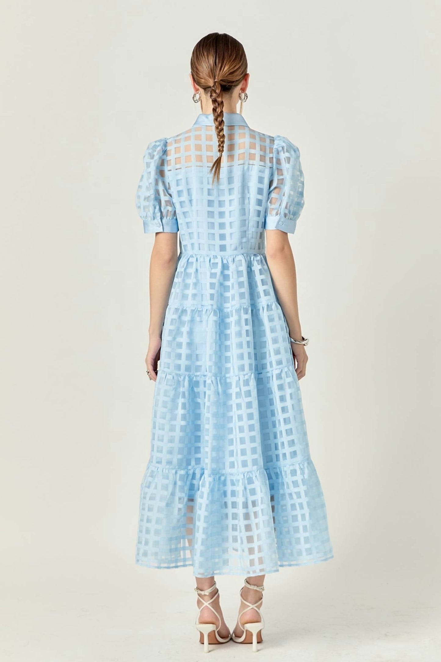 English Factory - Gridded Organza Tiered Maxi Dress