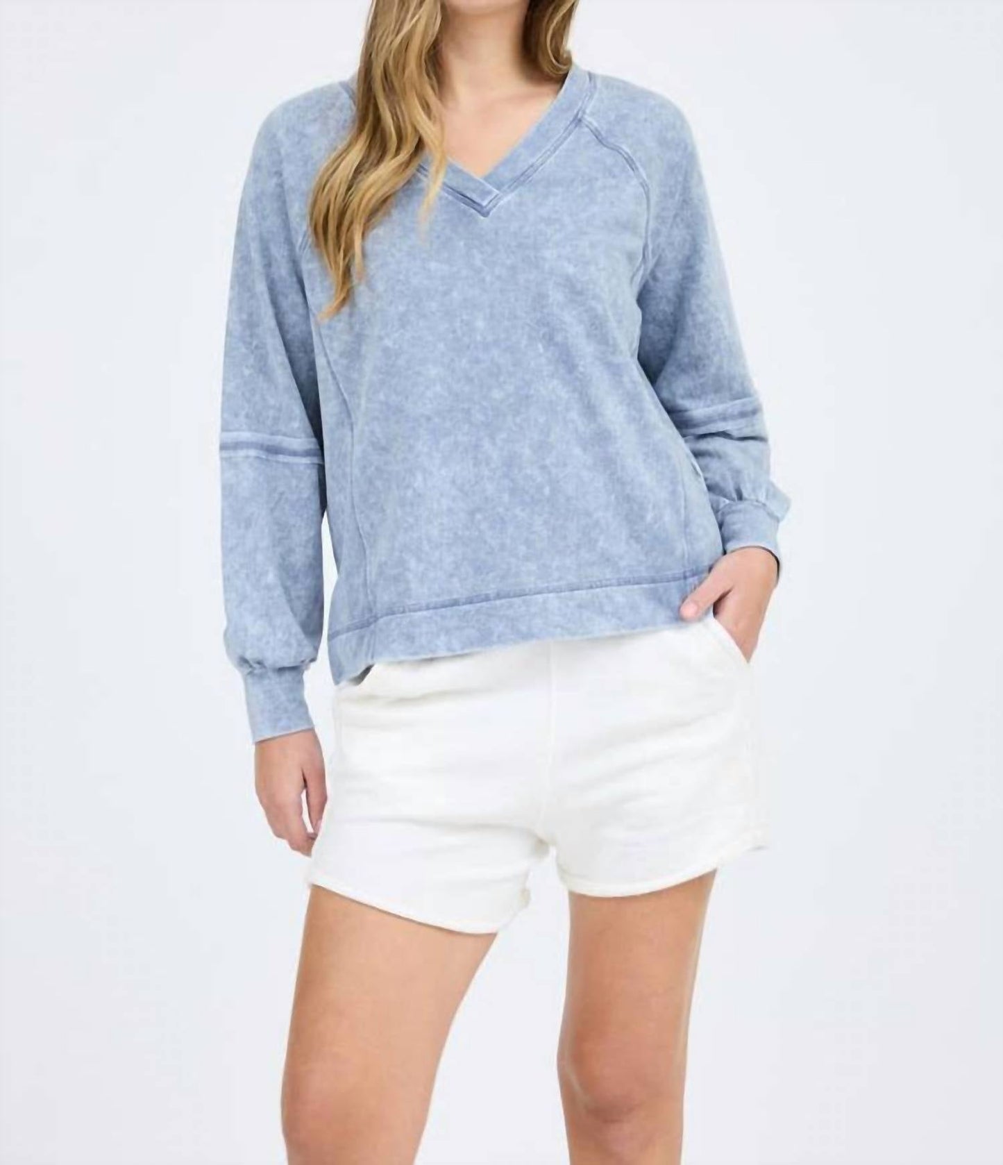 Blu Pepper - Washed V Neck Exposed Seam Top