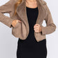 Active Basic - Women's Lapel Collar Fur Detail Faux Suede Biker Jacket