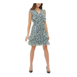 Tommy Hilfiger Women's Navy Floral Cap Sleeve Fit & Flare Dress
