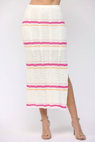 Fate - Stripe Crochet Midi Skirt