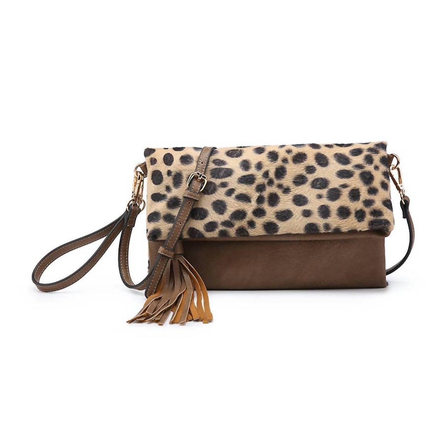 Jen & Co. - Women's Appaloosa Print Flapover Tassel Crossbody Clutch Bag