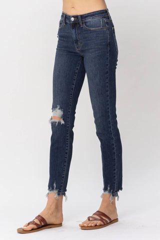 Judy Blue - Mid Rise Chopped Hem Relaxed Denim Jeans