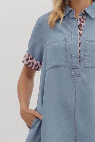 Entro - Leopard Accent Collared Mini Dress