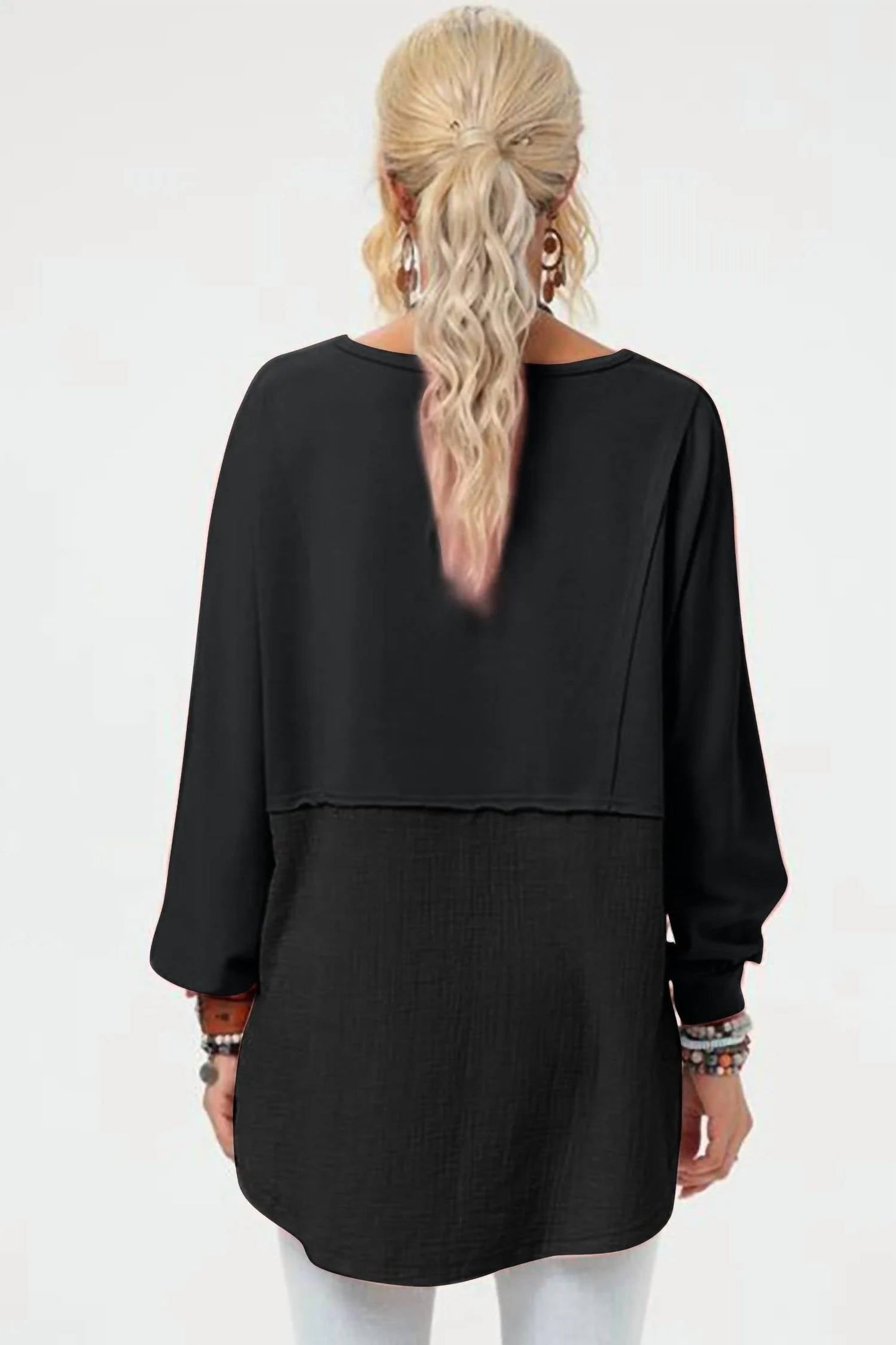 Double Take - Full Size Long Sleeve High-low T-shirt