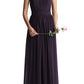 Levkoff Keyhole Neck Chiffon A-Line Gown in Plum  Size 6