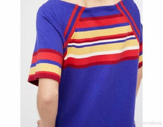 Free People - Blue Knit Minidress Short Sleeve Striped