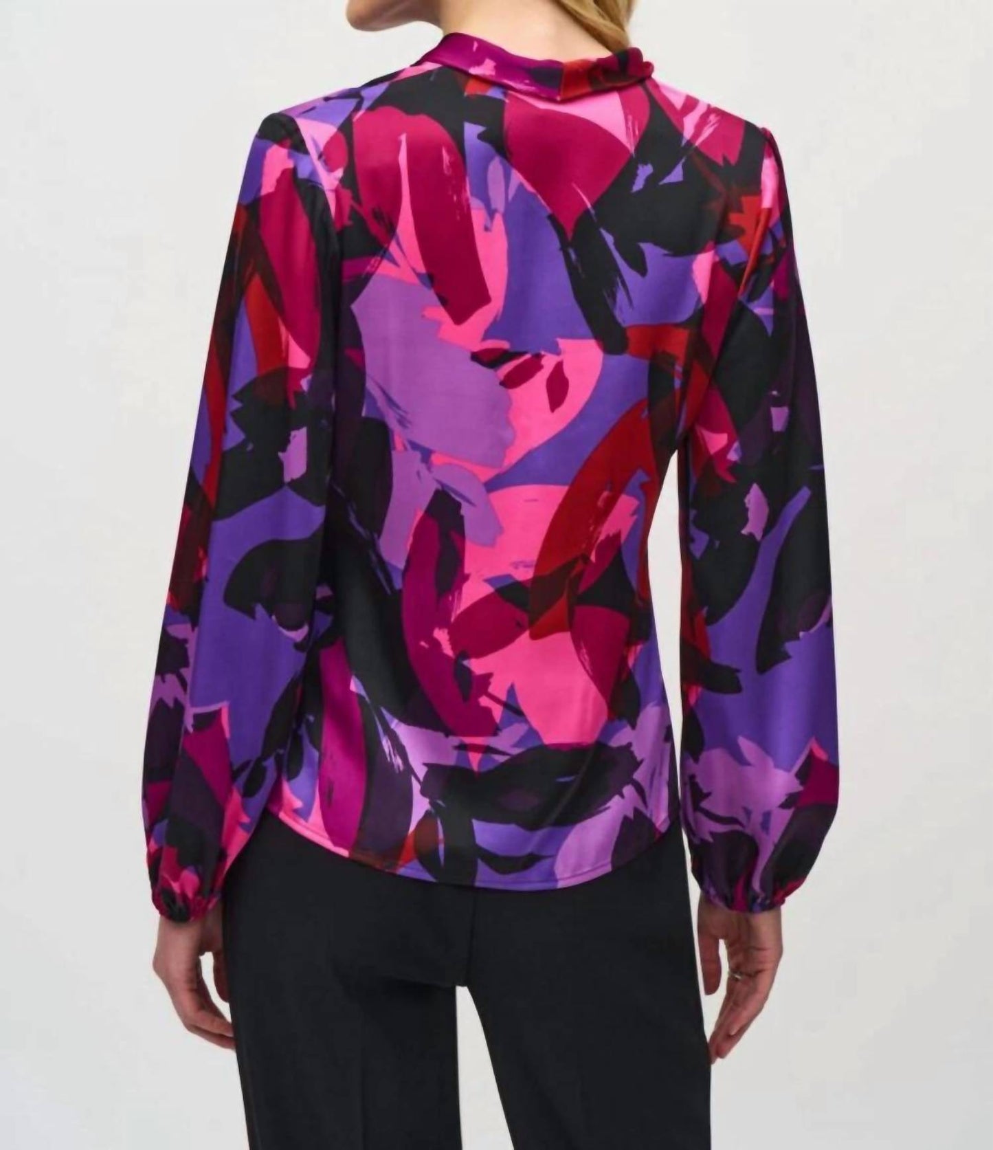Joseph Ribkoff - Abstract Print Faux Wrap Satin Top