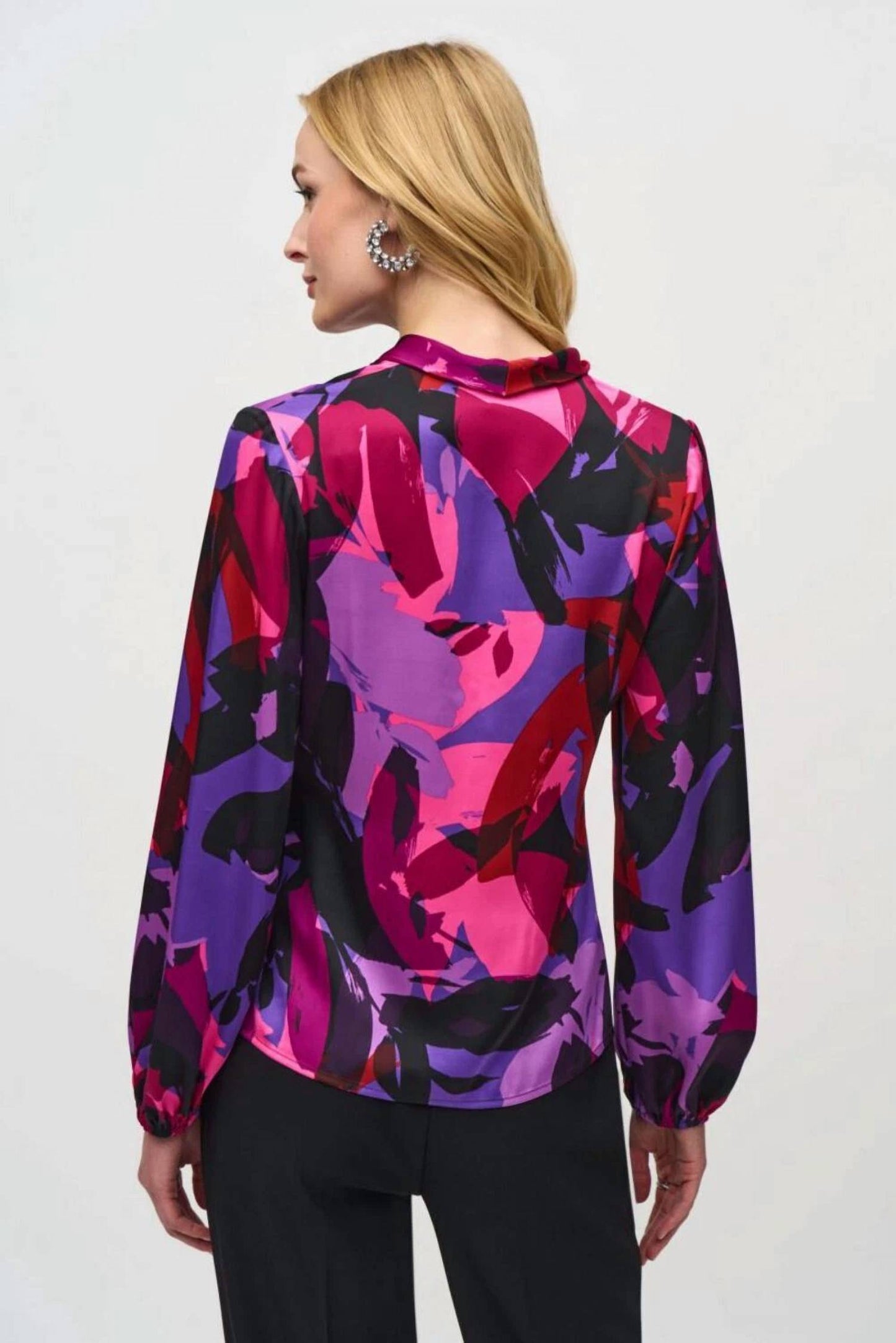 Joseph Ribkoff - Abstract Print Faux Wrap Satin Top