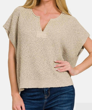 Zenana - Short Sleeve Side Slit Sweater