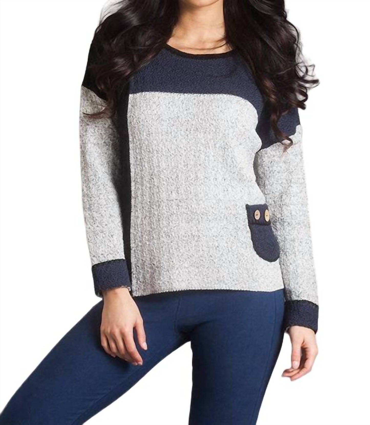 French Kyss - Boucle Color Block Crew Sweater