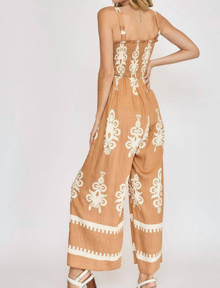 Trendsi - Umgee Full Size Smocked Printed Wide Leg Jumpsuit Plus Size