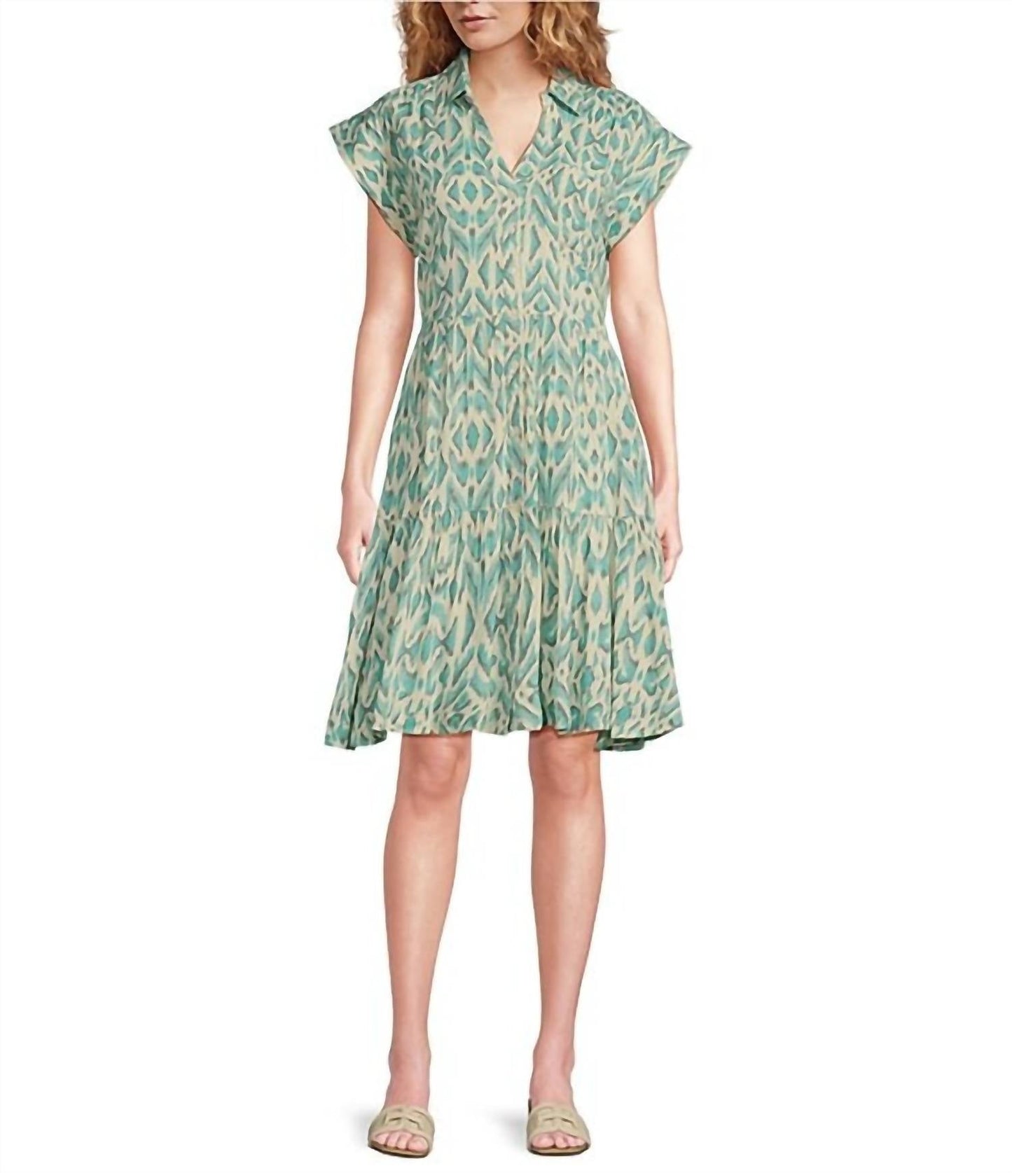 Elan - Printed Button Front A-line Midi Dress