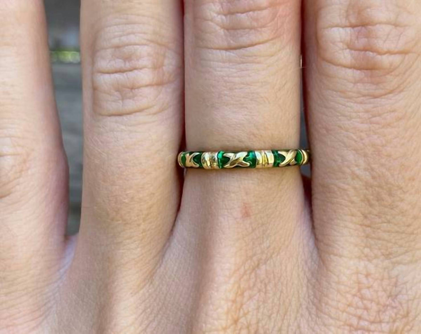 Hidalgo - Green Enamel X Ring - Size 6.5