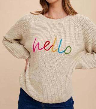 Anniewear - Hello There Embroidered Lettering Knit Top Sweater