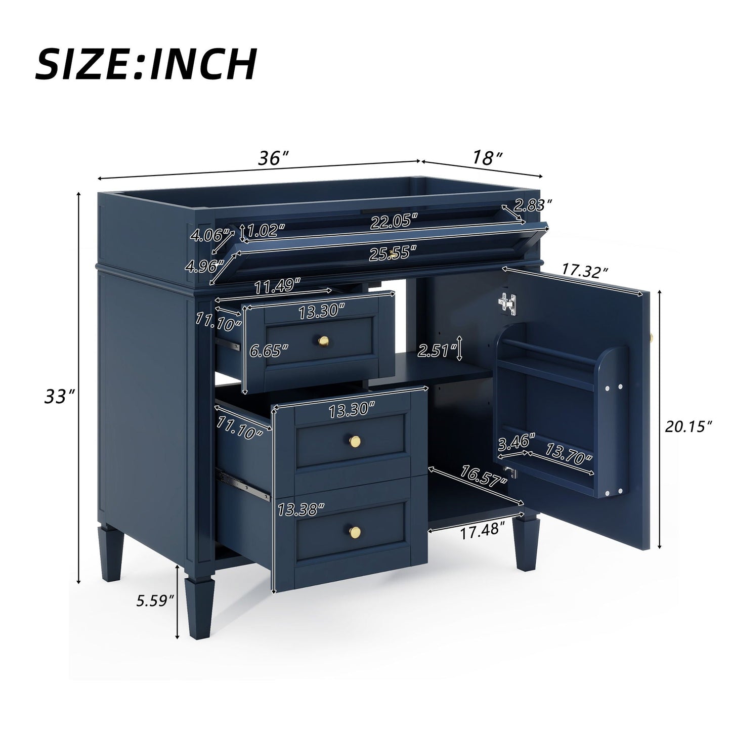 Bathroom Vanity With 2 Drawers and Tip-Out Drawer Storage Cabinet