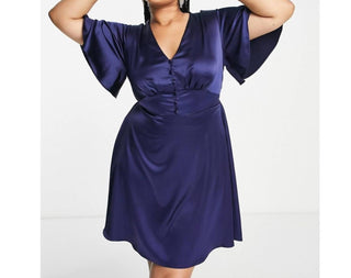 Flounce London - Satin Flutter Sleeve Mini Dress - Plus