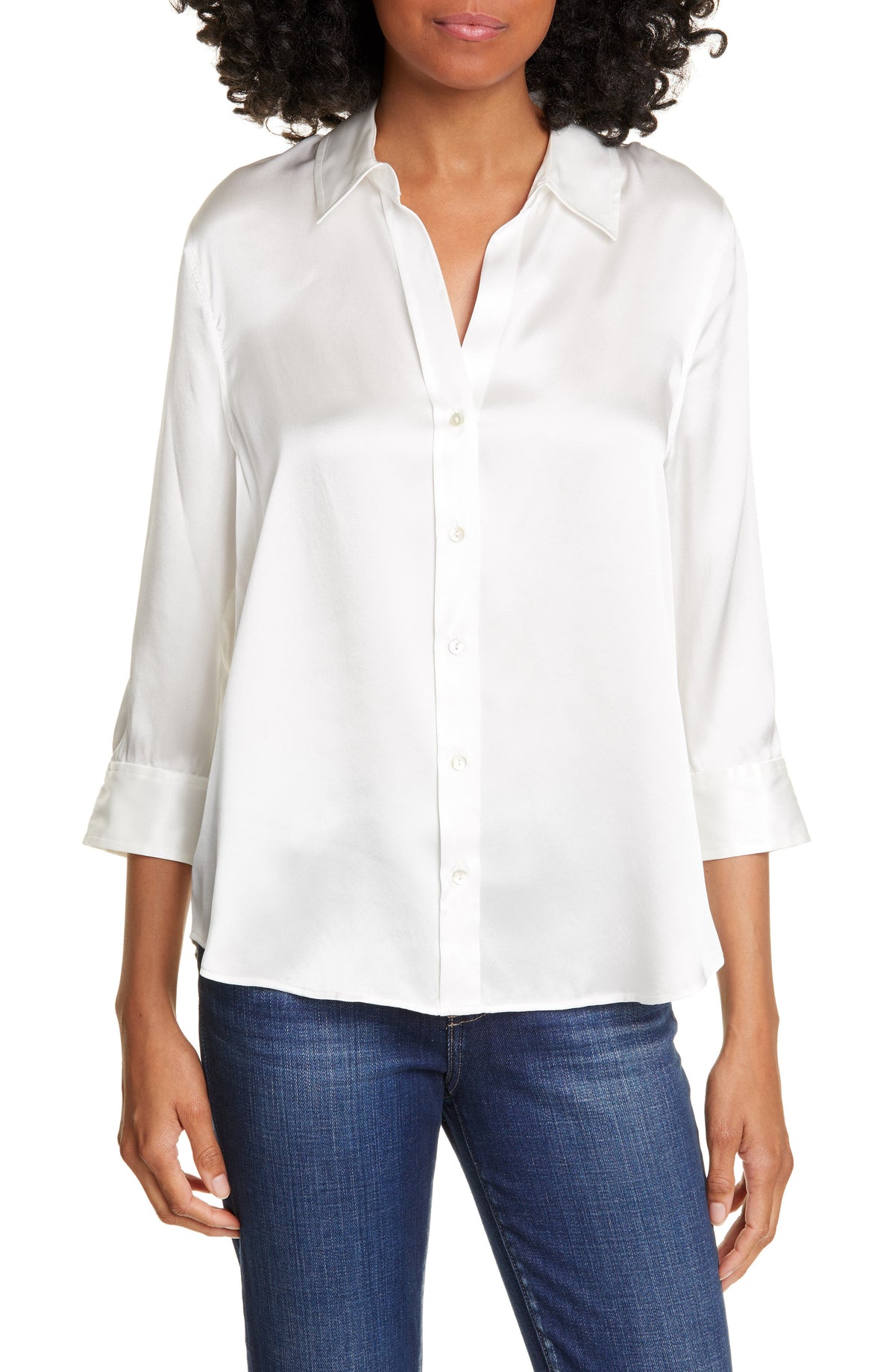 LAgence Dani Silk Charmeuse Blouse Womens X Large Ivory