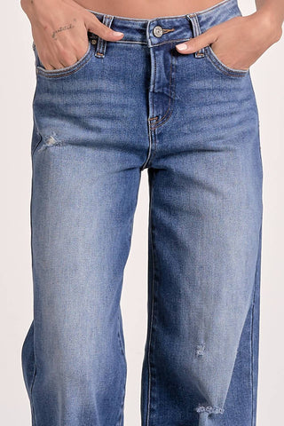 Elan - Cuffed Bottom Denim Wash Wide Leg Jeans