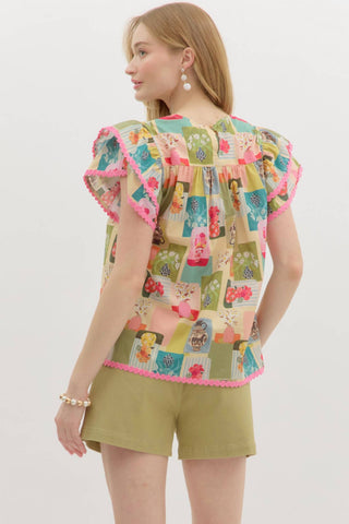 Entro - Floral Design Scalloped Top
