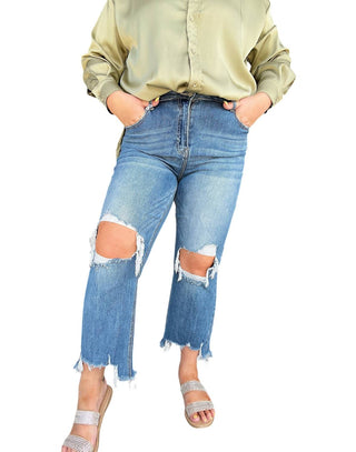 Risen - Tina High Rise Distressed Crop Straight Jeans