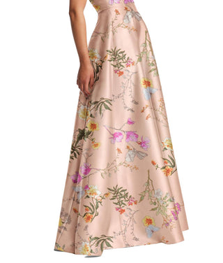 Alfred Sung - Floral Corset Satin Gown