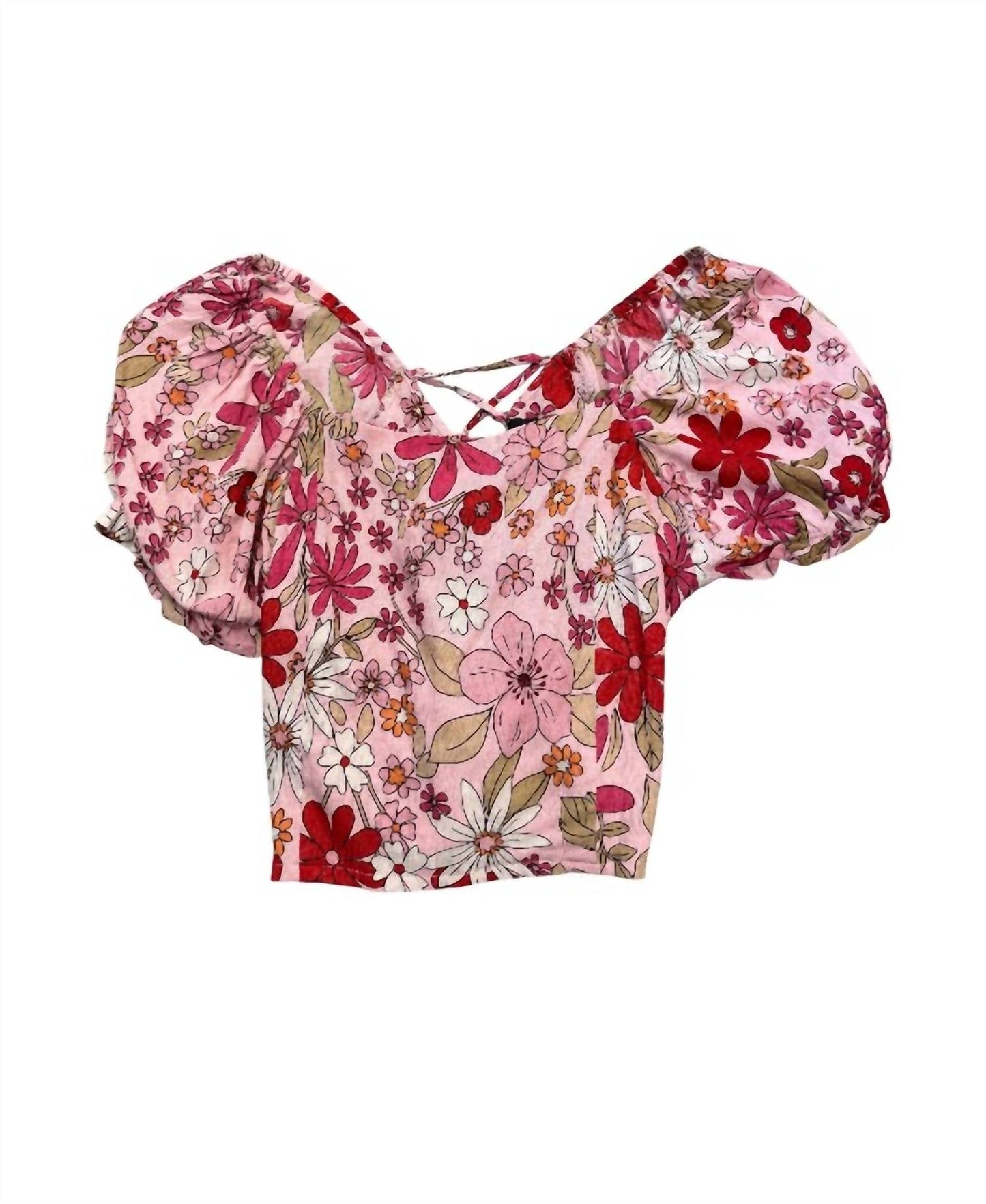 Angie - Women's Floral Lace Up Back Top