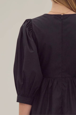 Entro - Puff Sleeve Tie Front Dress