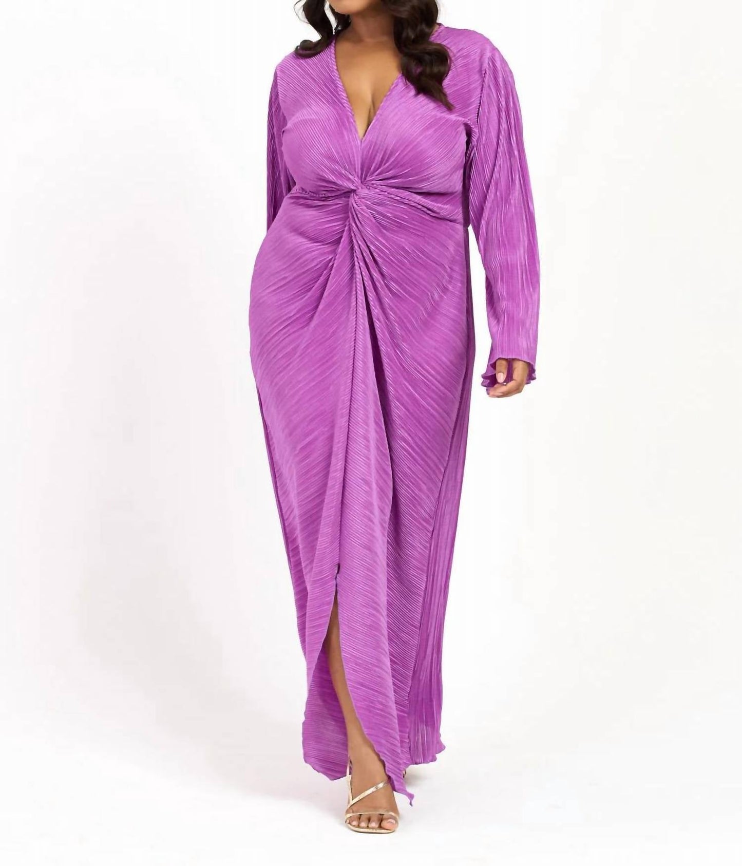 Fashion Szn Curve - Plisse Flare Sleeve Midaxi Dress