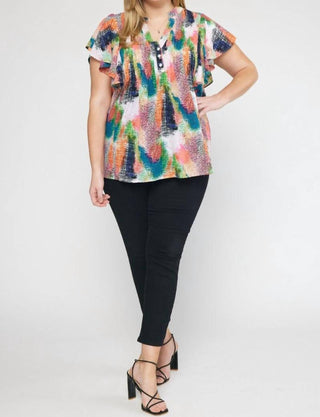 Entro - V-Neck Ruffle Sleeve Top