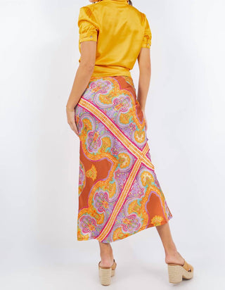 Paparazzi - Satin Watercolor Print Bias Cut Skirt