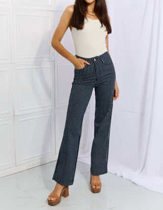 Judy Blue - High Waist Tummy Control Striped Straight Trouser Jeans