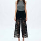 Bayeas - High Waist Crystal Embellished Lace Wide Leg Jeans