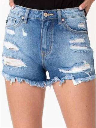 Kancan - Pastel Thread Distressed Denim Shorts